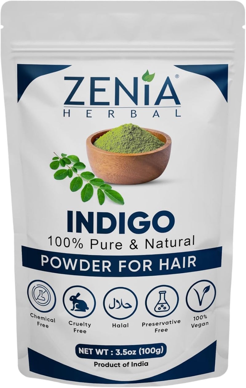 Zenia Indigo Powder for Hair and Beard Dye - 100% Pure and Natural Indigo Powder - 100g - Image 1