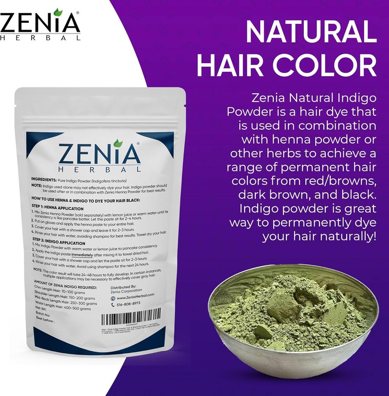 Zenia Indigo Powder for Hair and Beard Dye - 100% Pure and Natural Indigo Powder - 100g - Image 4