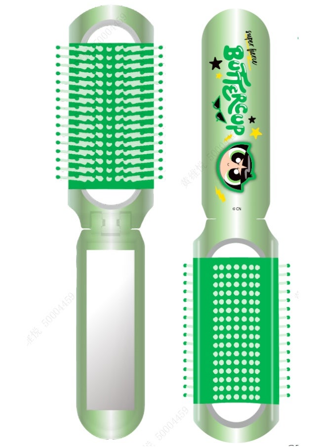 Miniso MINISO The Powerpuff Girls Collection Folding Mirror Brush (Buttercup) – Compact and Handy Beauty Tool 