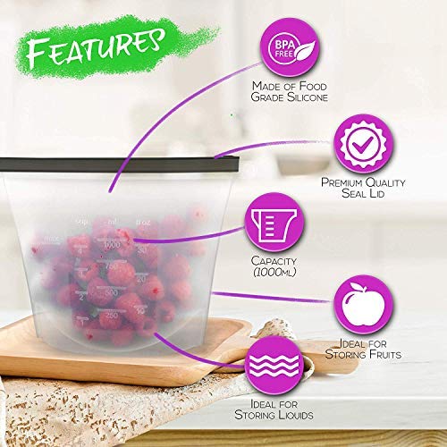 Femora Silicone Food Bag Reusable Seal Storage Container Silicone Food Preservation Bag Freezer LeakProof Cooking Ziplock Bags Blue 1500ml - Image 2