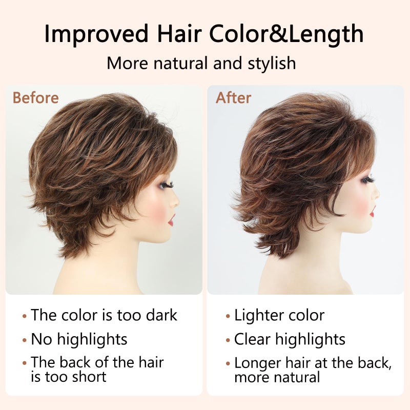 TISHINING Short Mixed Brown Curly Wigs for Women Layered Red Brown Pixie Cut Wig with Bangs Heat Synthetic Short Hair Wigs for White Women Natural Looking Daily Party Wig - Image 5