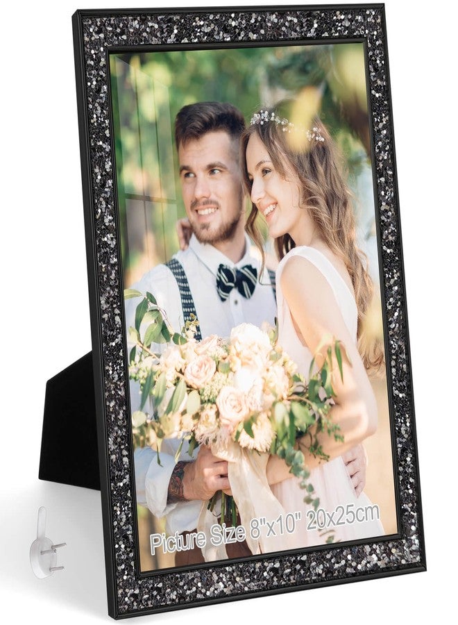 HIKWADERY 8x10 Picture Frame Glitter, Black Bling 8 by 10 Photo Frames with HD Real Glass, for Wall or Tabletop Display (8 x 10, Black) - Image 1