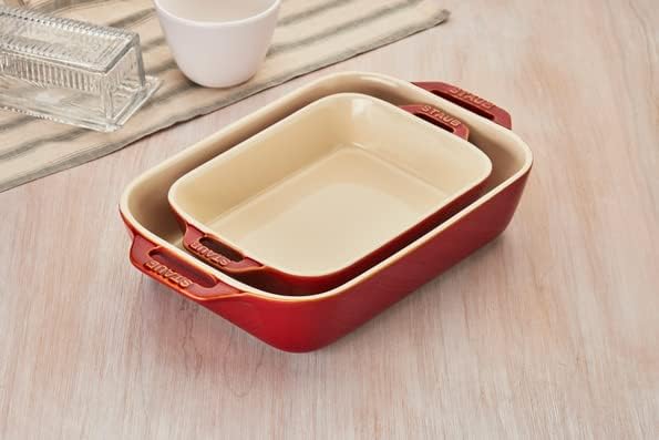 STAUB Ceramic Rectangular Baking Dish Set 2 pc Cherry - Image 2
