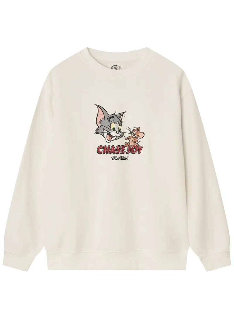 GIORDANO Men's Relaxed Fit Long Sleeve Tom & Jerry French Terry Sweatshirt