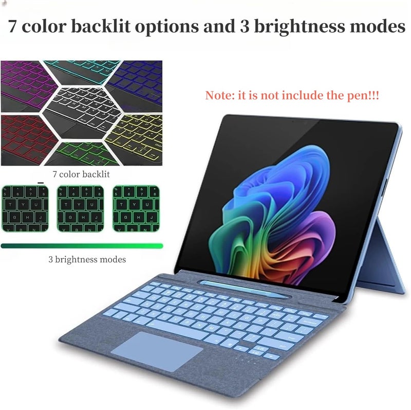 NUWONAYA Keyboard for Surface Pro 11/10/9/8/X (13inch), Portable Slim Type Cover for Surface Pro, Wireless Bluetooth Keyboard with Touchpad, Backlits,Built in Pencil Holder,Gray - Image 2