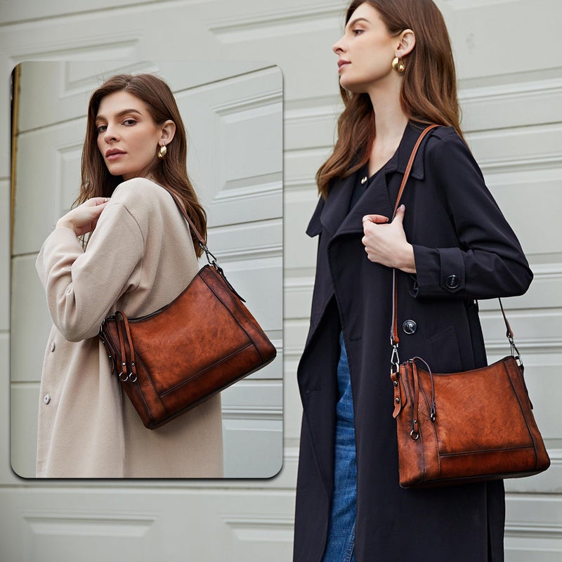 Iswee Retro Leather Shoulder Purse Mini Crossbody Bags for Women Handbag Travel Hobo Ladies Vintage Bag for Work (Brown) - Image 2