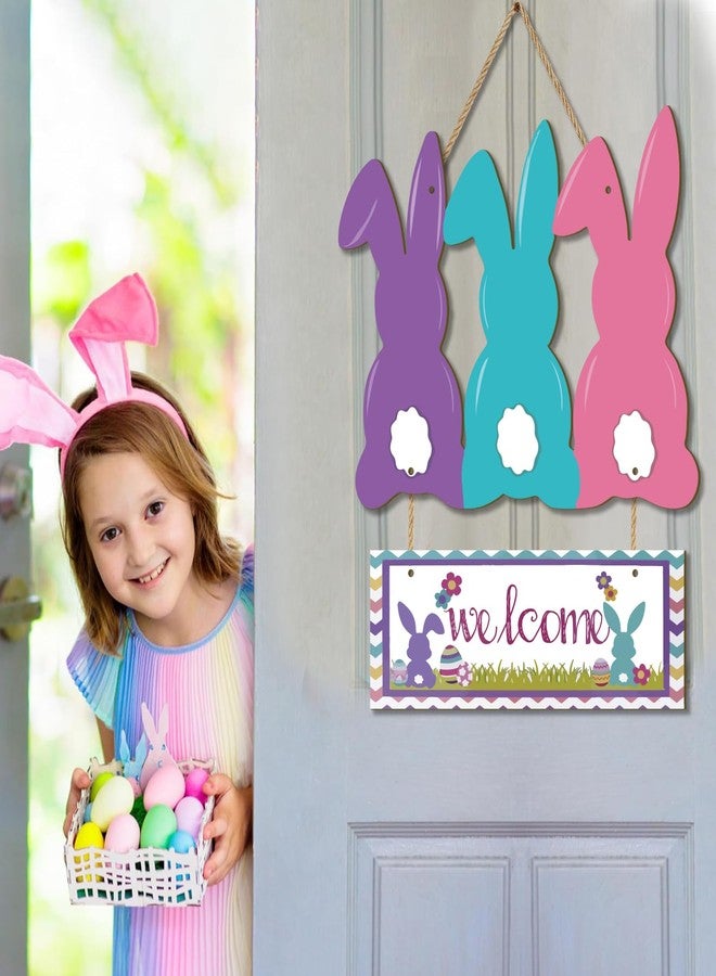 BWFY Welcome Easter Wreaths for Front Door Bunny Egg Door Sign Spring Decor,4Pcs Wooden Easter Hanger for Home Wall Front Porch Outdoor - Image 5