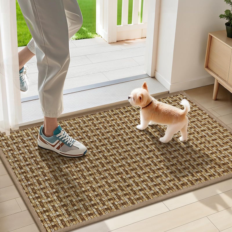LEKEEPGO Door Mat Indoor Entrance 17"x29", Absorbent Indoor Door Mat, Non Slip Rubber Backing Inside Door Mats, Washable Floor Mat, Low-Profile Doormat for Front Door, Entryway, Entrance, Brown - Image 1