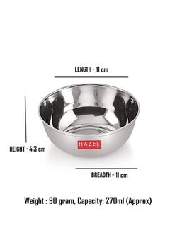 Hazel HAZEL Stainless Steel Bowl Vati Set | 270 ml Steel Bowl Set for Kitchen | Dinner Bowl Katori Serving Wati, Set of 4  - Image 4