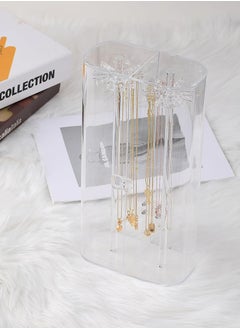 ETG Spinning Tubular Acrylic Jewelry Storage Holder, Rotating Organizer - 24 Hooks for Dressing Table, Cosmetic Stations, Dresser, Bathroom Vanity Countertop - Holds Necklaces, Bracelets Clear  - Image 3