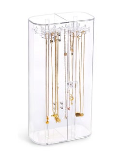 ETG Spinning Tubular Acrylic Jewelry Storage Holder, Rotating Organizer - 24 Hooks for Dressing Table, Cosmetic Stations, Dresser, Bathroom Vanity Countertop - Holds Necklaces, Bracelets Clear  - Image 1