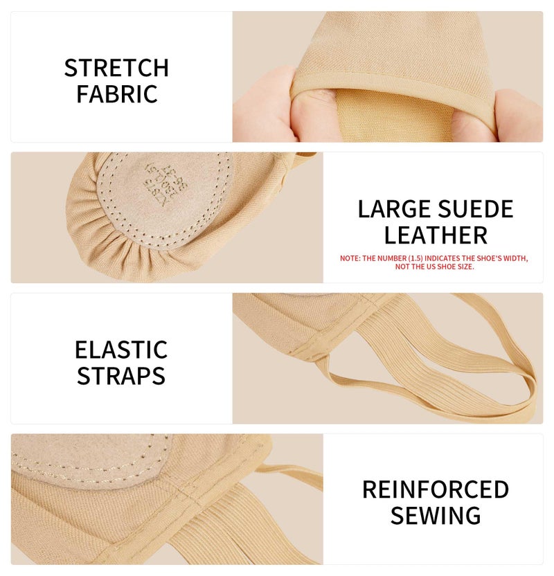 Daydance Half Soles Dance Shoes, Canvas Lyrical Ballet Shoes for Girls/Women Nude - Image 3