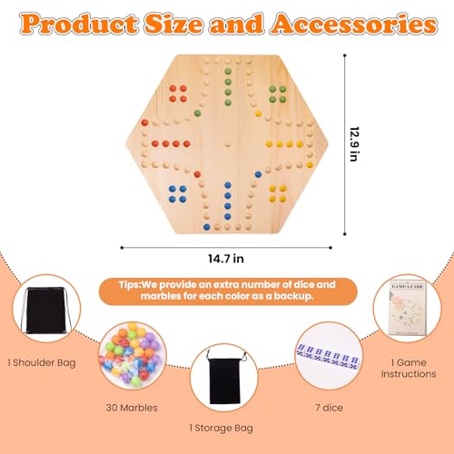 WodGod Marble Board GameSet1 Board30 Marbles7 Dice1 Storage Bag1 Shoulder Bag6 ColorsFast Track Wahoo Board Game2 in 1 Board for 46 PlayersPortablePerfect for Family Party - Image 5