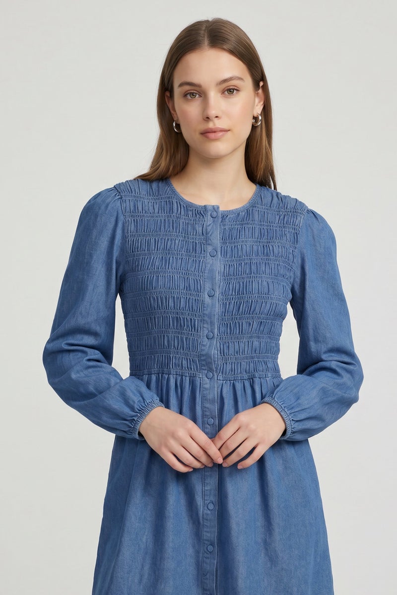 Threadbare Women Washed Denim Mini Dress, Blue - Image 2