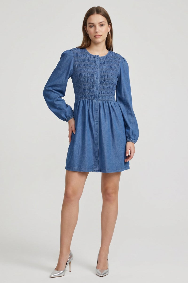 Threadbare Women Washed Denim Mini Dress, Blue - Image 1
