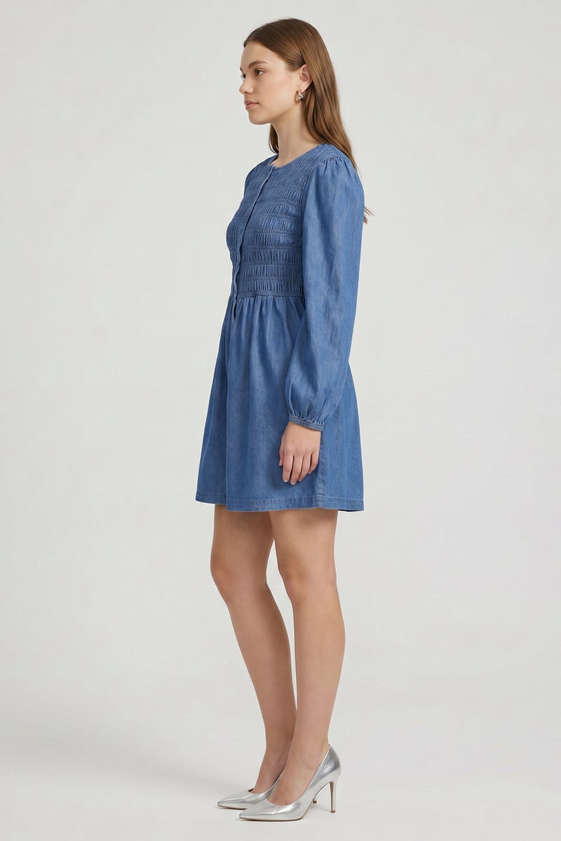 Threadbare Women Washed Denim Mini Dress, Blue - Image 3