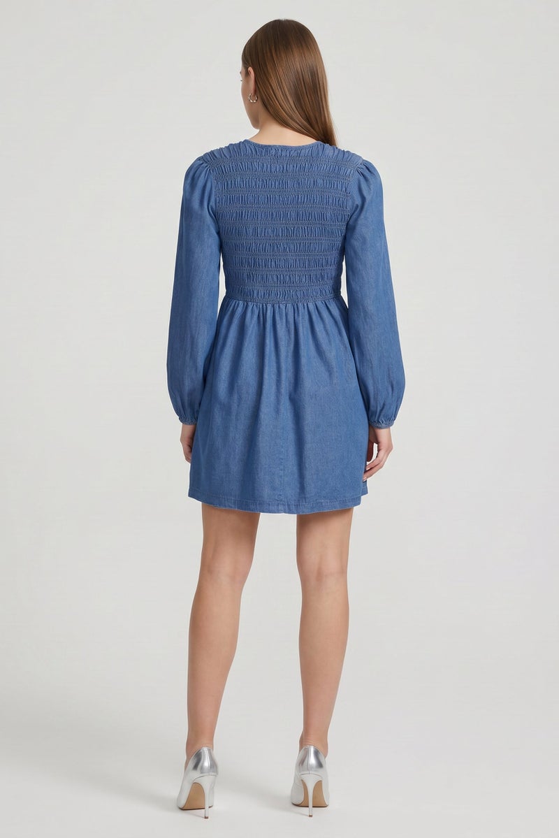 Threadbare Women Washed Denim Mini Dress, Blue - Image 4