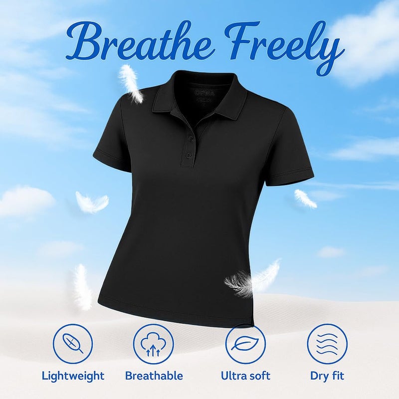 Opna Women's Dry-Fit Golf Polo Shirts 3-Button Golf Polo's in 20 Colors XS-3XL Shirt BLACK-M - Image 5
