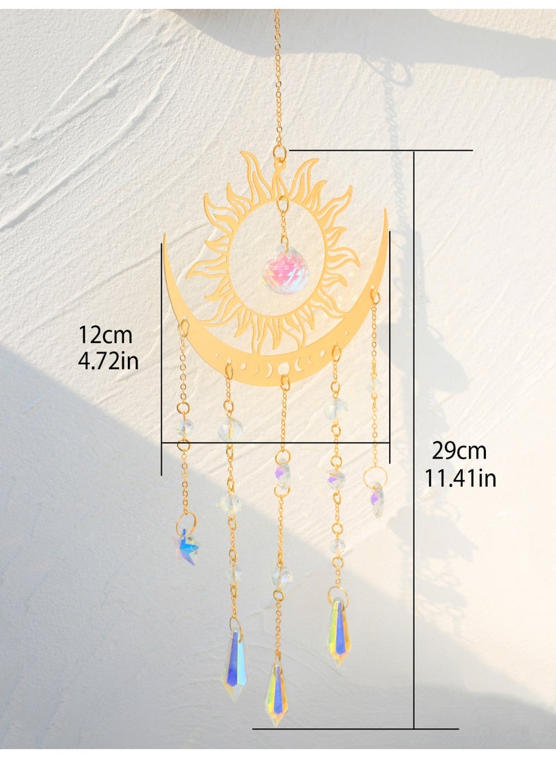 حلية معلقة بشكل الشمس والقمر بكريستال لامع، زخرفة بوهيمية ذهبية للنافذة أو الجدار أو زاوية التأمل - Image 5