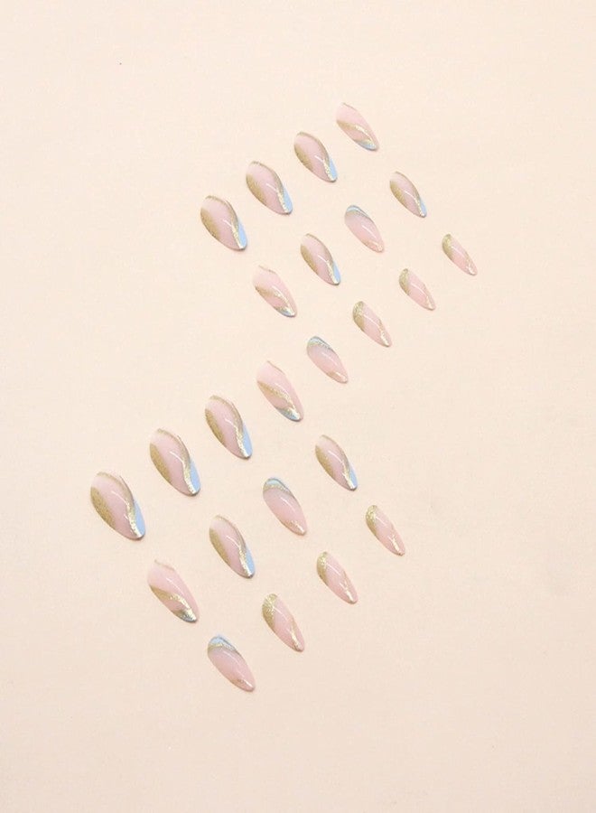 شيري بوكس مجموعة أظافر صناعية قابلة لإعادة الاستخدام من تشيري بوكس، ٢٤ قطعة | خفيفة الوزن وتدوم طويلاً | سهلة الاستخدام | حل سريع للمهرجانات والمناسبات الخاصة للنساء والفتيات (تتضمن ملصقات لاصقة وغراء) وردي أزرق بخطوط ذهبية - Image 5