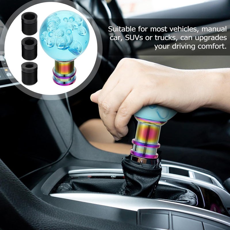 PRETYZOOM Acrylic Crystal Shift Knob with 3pcs M8 M10 Standard Adapters for Manual Car Gear Stick Replacement, Blue Bubble Gear Head Compatible with Automotive Interior Accessories - Image 4