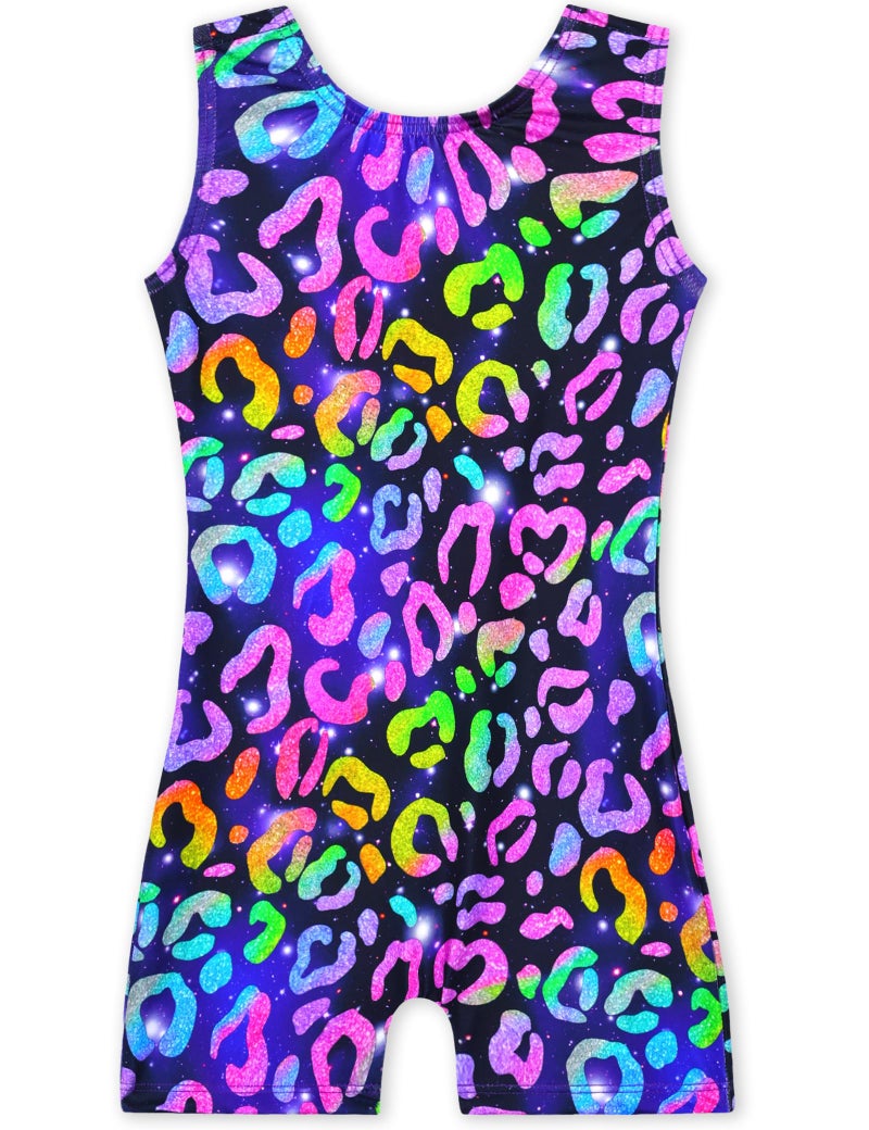 Nokecina Girls Gymnastics Leotards Size 6-7 Years Old Tumbling Outfits Black Color Leopard Dance Biketards with Shorts - Image 1