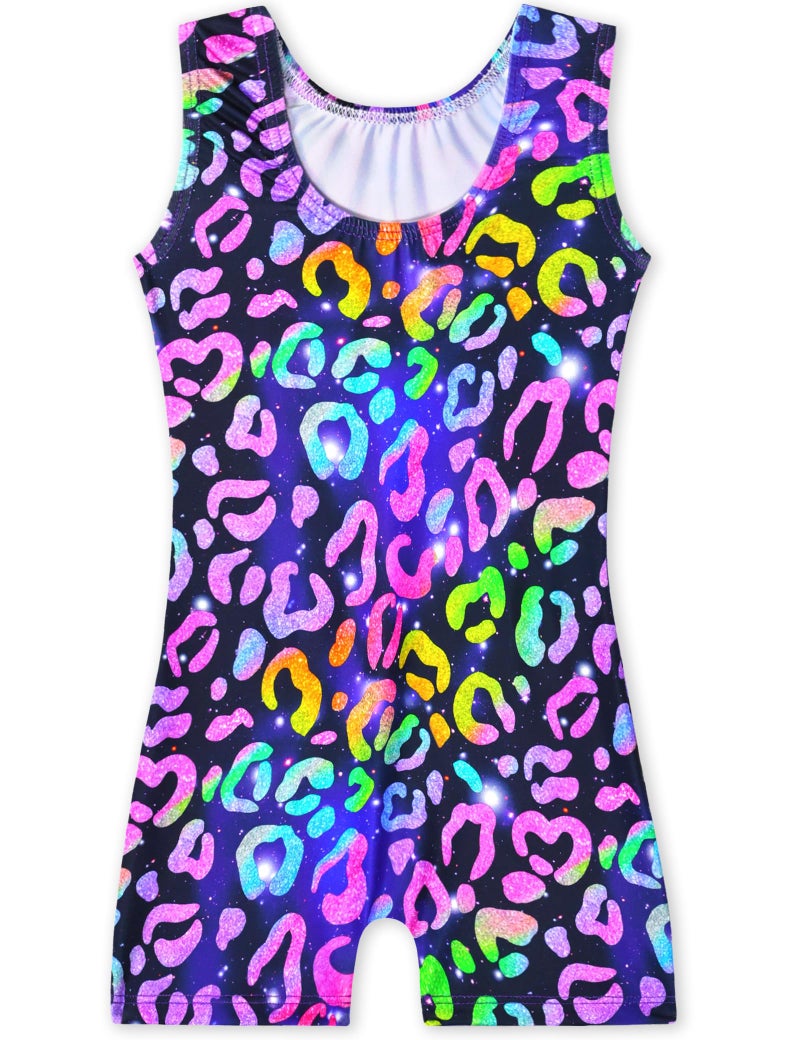 Nokecina Girls Gymnastics Leotards Size 6-7 Years Old Tumbling Outfits Black Color Leopard Dance Biketards with Shorts - Image 2