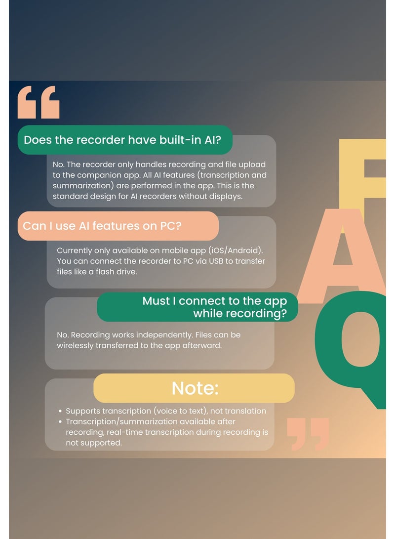 دي إن مسجل صوت بالذكاء الاصطناعي مع تطبيق لـ: تحويل الصوت إلى نص، الترجمة، تلخيص بـGPT-4o، الخرائط الذهنية، مساحة تخزين 64 جيجابايت، تصميم مغناطيسي، جهاز تسجيل للمكالمات والمحاضرات والاجتماعات. - Image 4