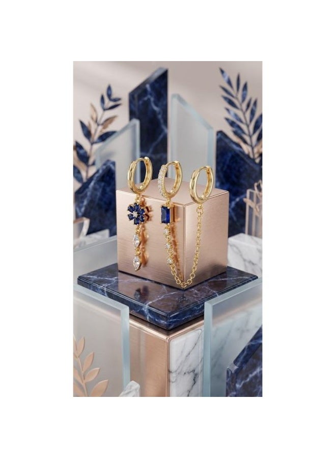 Multi-Piece Chain-Linked Earring Set with Blue Sapphire and Pavé Crystal Accents, Gold-Tone