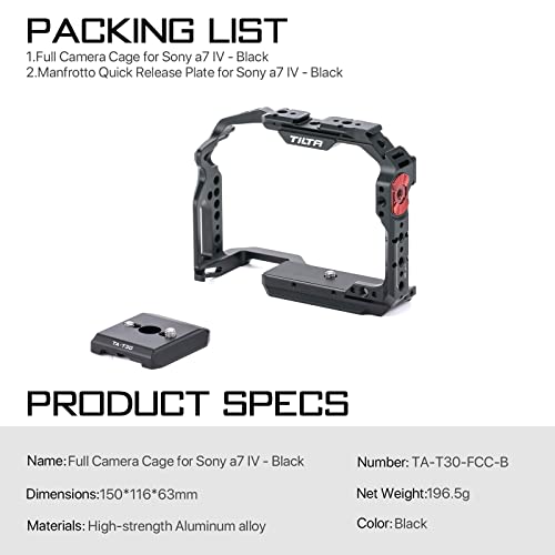 Tilta Camera Cage Compatible with Sony a7 IV, a1, S3, R4, 73, R3, A9 Pro Kit | Compact Top Handle, Side Power Handle w/Run/Stop & Cable, HDMI Clamp & Cable | Black (Full Camera Cage) - Image 2