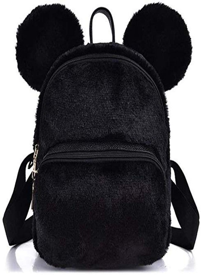 Fluffy's Female Backpack Faux Fur Soft Winter Backpack for Women Cartoon Plush Backpack Mini School Bag Black Pink Backpack Rucksack