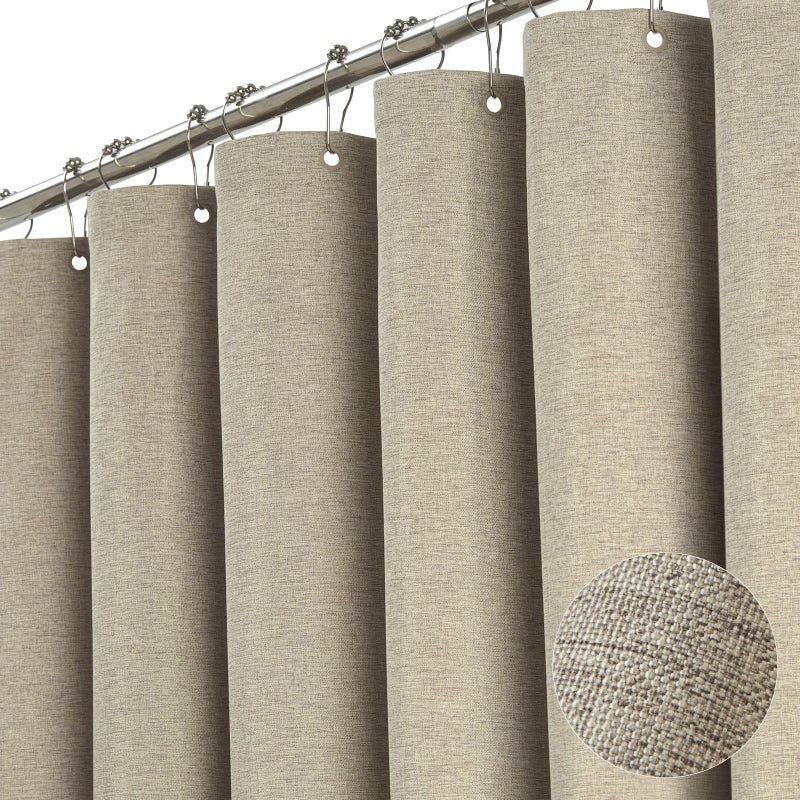 BTTN Extra Long Shower Curtain - 72 x 84 Inch Long Linen Textured Heavy Duty Fabric Shower Curtain Set with 12 Plastic Hooks, Large Hotel Spa Luxury Waterproof Shower Curtains for Bathroom - Khaki/Tan - Image 1