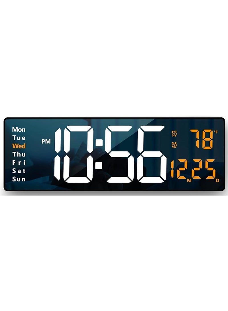 LED Digital Wall Clock with Alarm, Temperature & Humidity Display, Date and Week Calendar, 12/24 Hour Format, Silent Electronic Clock for Home, Office & Bedroom Décor, 25cm Large Screen - Image 1