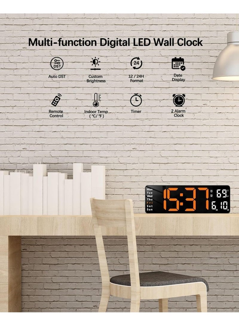 LED Digital Wall Clock with Alarm, Temperature & Humidity Display, Date and Week Calendar, 12/24 Hour Format, Silent Electronic Clock for Home, Office & Bedroom Décor, 25cm Large Screen - Image 3