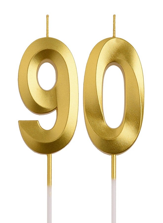 AOOLADA 90th Birthday Candles, Gold 90 Year Old Number Birthday Candles, Number 90 Candles for Men Women, Happy Birthday Party Decorations Cake Topper Gifts for Wedding Anniversary Celebration - Image 1