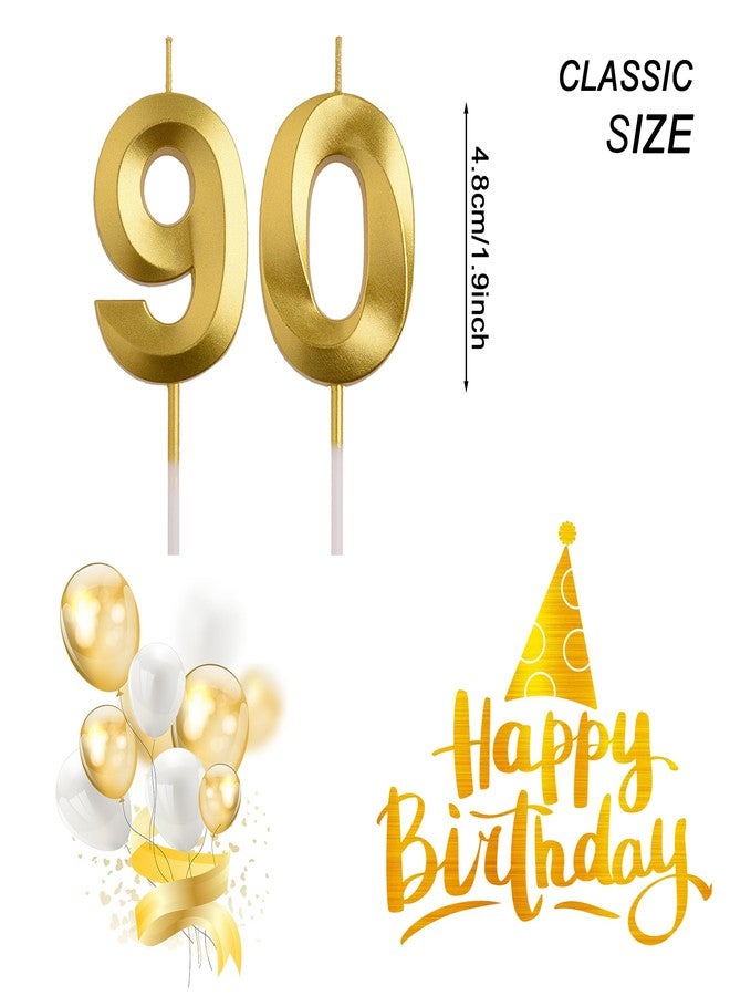 AOOLADA 90th Birthday Candles, Gold 90 Year Old Number Birthday Candles, Number 90 Candles for Men Women, Happy Birthday Party Decorations Cake Topper Gifts for Wedding Anniversary Celebration - Image 2