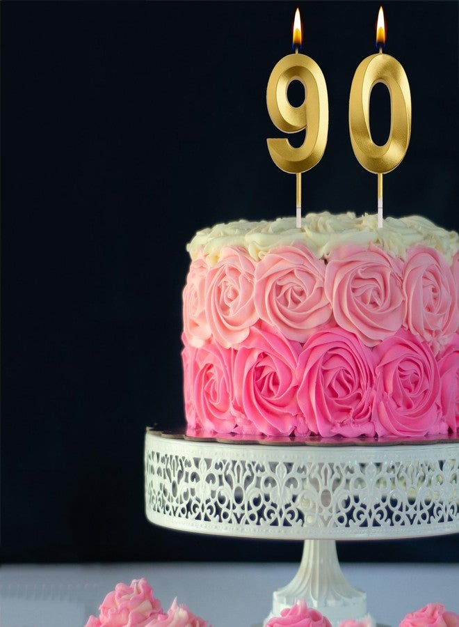 AOOLADA 90th Birthday Candles, Gold 90 Year Old Number Birthday Candles, Number 90 Candles for Men Women, Happy Birthday Party Decorations Cake Topper Gifts for Wedding Anniversary Celebration - Image 4