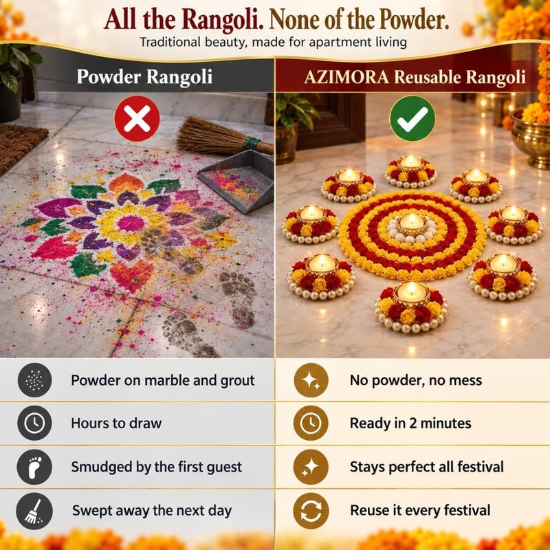 AGAAS Reusable Rangoli with Tealight Diyas, Set of 9 Diwali Floor Decor - Image 4