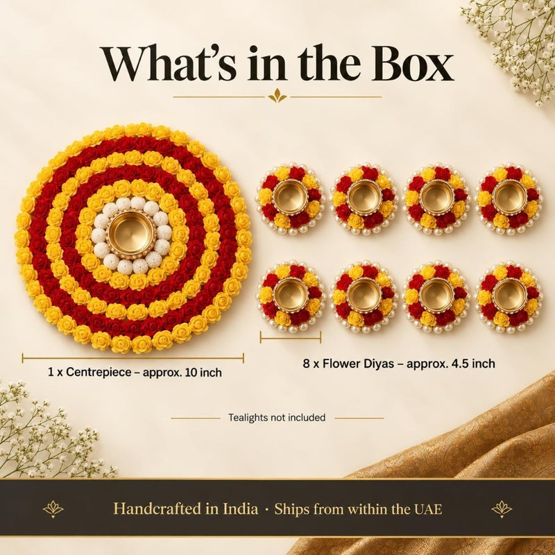 AGAAS Reusable Rangoli with Tealight Diyas, Set of 9 Diwali Floor Decor - Image 5