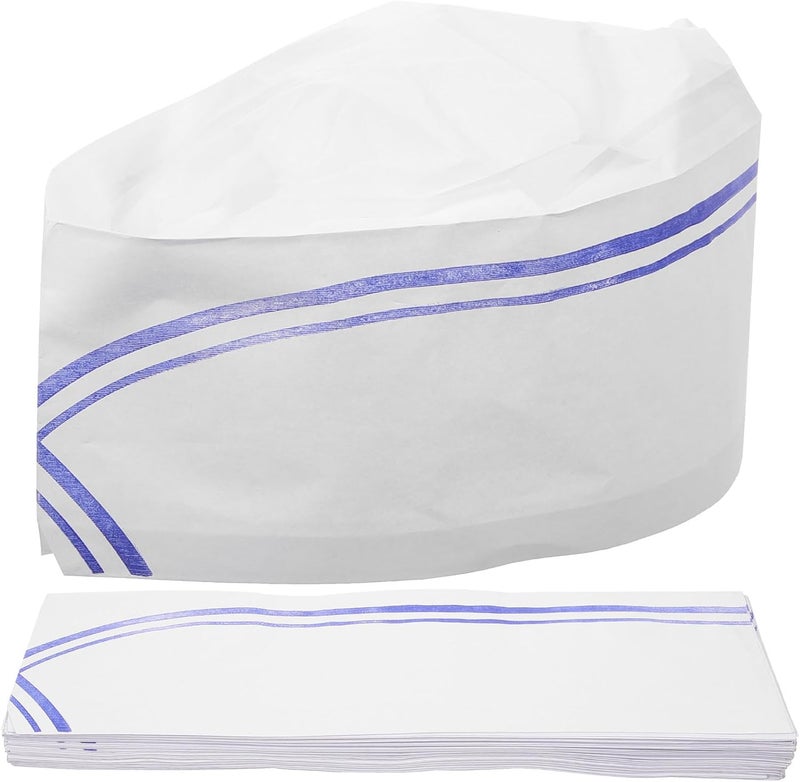 40pcs Disposable Paper Chef Hats Thick Restaurant Cooking Hats with Blue Edge for Sushi and Japanese Kitchen Food Service - Image 1