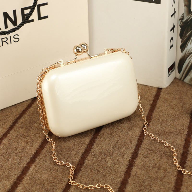 Clip Evening Dress Dinner Gift Bag Metal Pearlescent Glow Hand Bag Women'S Chain Box Small Bag - Image 1