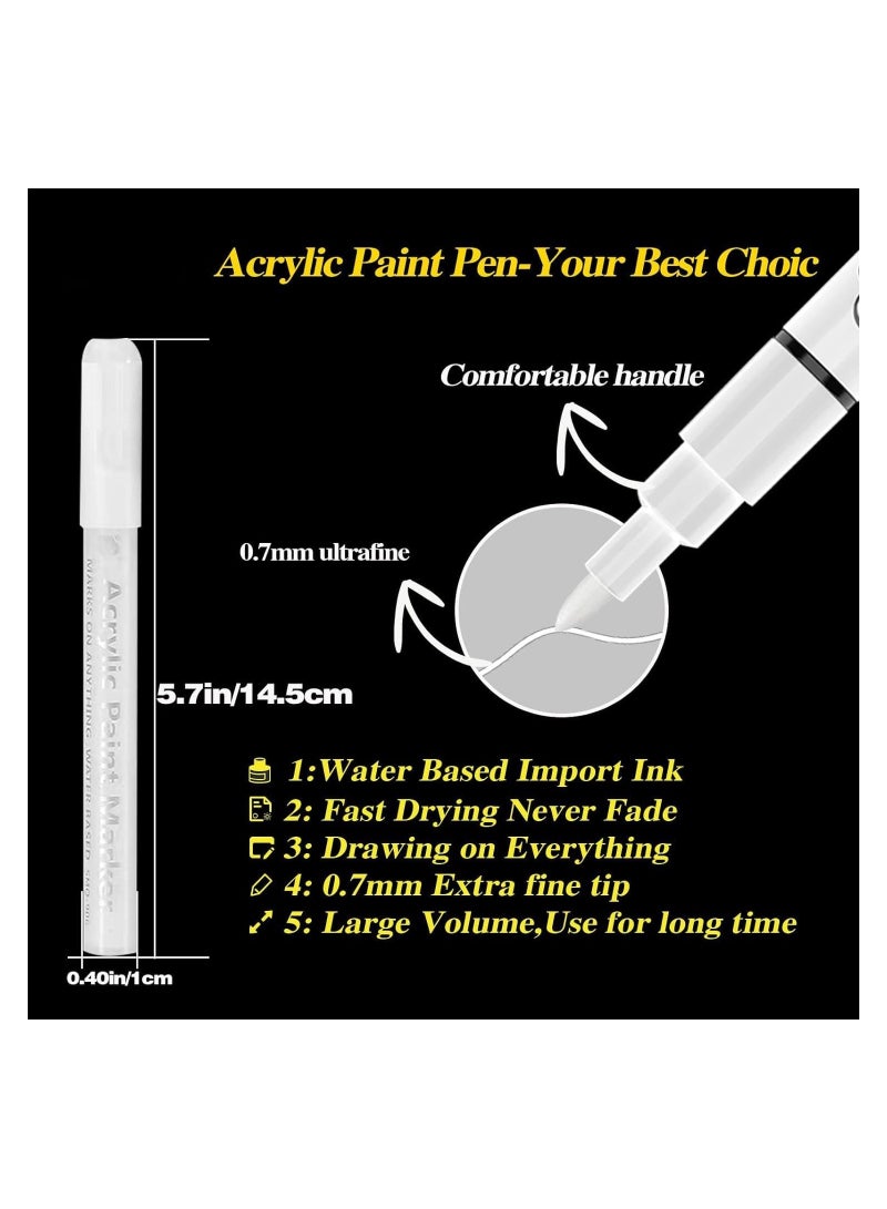 Excefore Acrylic Paint Pens, 6 Pack Black White Paint Marker Set, 0.7mm Fine Tip Water-based Permanent Marker for Rock Painting, Tire, Metal, Glass, Wood, Metallic Idea for Graffiti Artists - Image 3