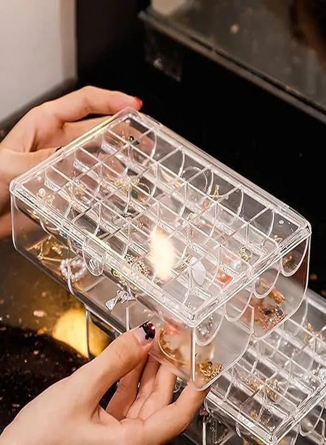 Botash 2 Layer Acrylic Jewelry Storage Box With Lid Rings Earrings Necklace Holder Case Classified Jewelry Organizer for Women Girls Jewelry Storage Box Earring Box, Transparent(1pcs/multicolour) - Image 5