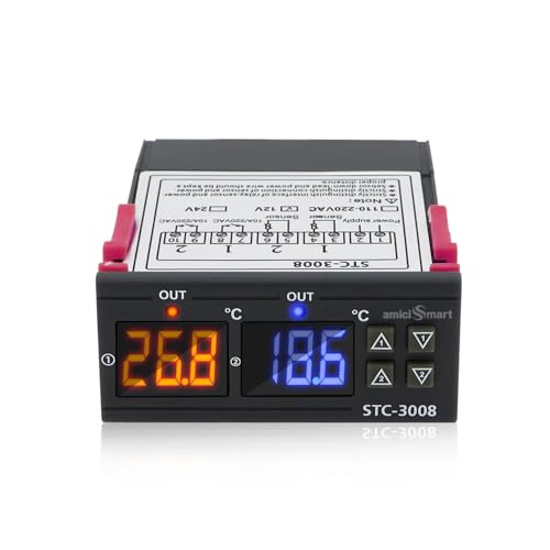 amiciSmart Digital Temperature Controller DC 12V Thermostat with Dual 10A Relay Outputs for Precise Heating and Cooling Control - Image 1