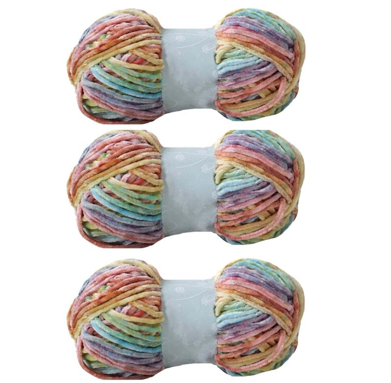 Clisil 300gram 196yardx3 Gradient Velvet Yarn Crochet Knitting Dyed Rainbow Velvet Headband Hat Scarf Sweater Pillow Blanket Wrap DIY Soft Luxury Velvet Chenille Yarn Craft Yarn
