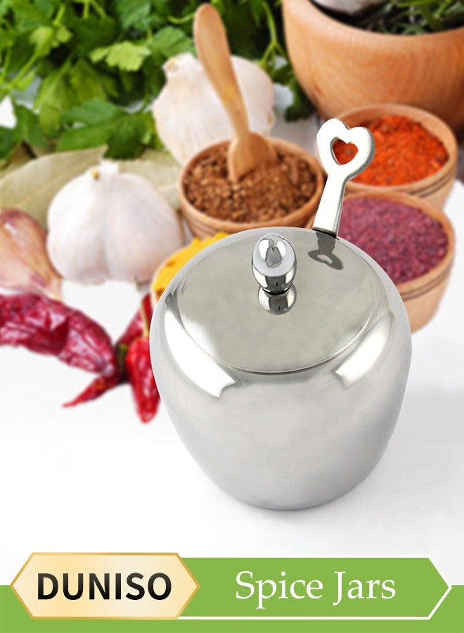 DUNISO وعاء توابل من الفولاذ المقاوم للصدأ، صندوق توابل متعدد الوظائف، حاوية تخزين الطعام، مزود بملعقة وغطاء، مقاوم لدرجات الحرارة العالية، مقاوم للصدأ، مناسب لتخزين الملح والسكر والتوابل، 250 مل - Image 1