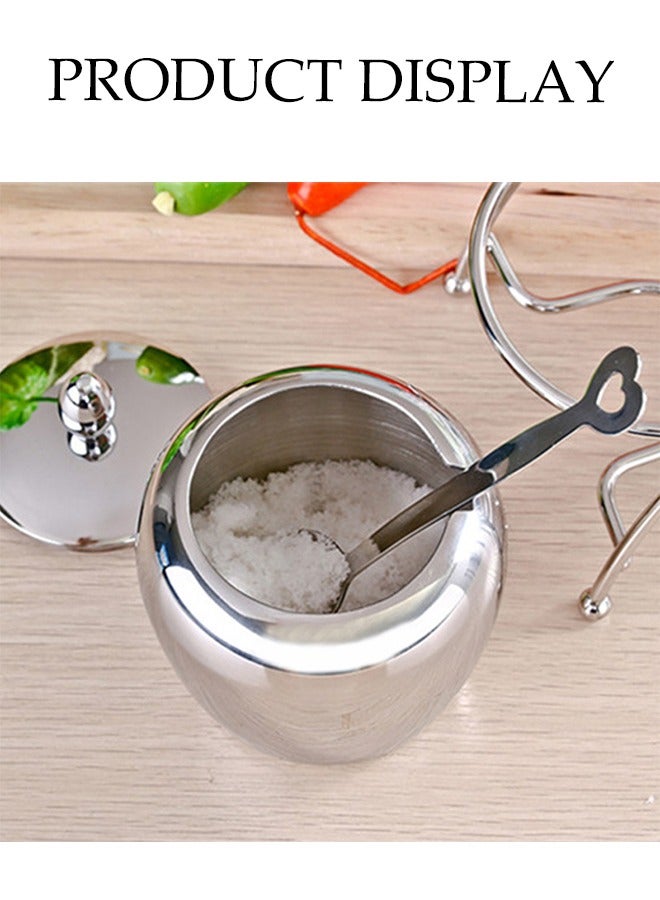 DUNISO وعاء توابل من الفولاذ المقاوم للصدأ، صندوق توابل متعدد الوظائف، حاوية تخزين الطعام، مزود بملعقة وغطاء، مقاوم لدرجات الحرارة العالية، مقاوم للصدأ، مناسب لتخزين الملح والسكر والتوابل، 250 مل - Image 5