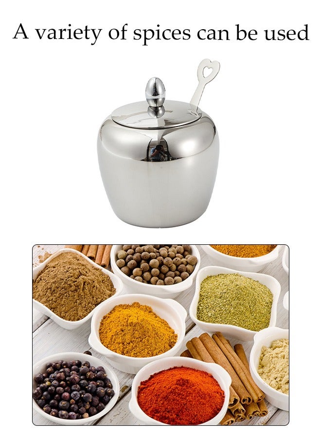 DUNISO وعاء توابل من الفولاذ المقاوم للصدأ، صندوق توابل متعدد الوظائف، حاوية تخزين الطعام، مزود بملعقة وغطاء، مقاوم لدرجات الحرارة العالية، مقاوم للصدأ، مناسب لتخزين الملح والسكر والتوابل، 250 مل - Image 4