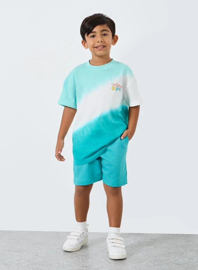 Styli Styli Boys Tie and Dye Print Oversized T-Shirt and Shorts Set