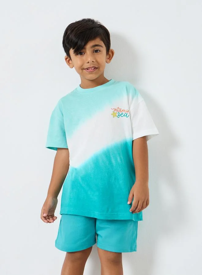 Styli Styli Boys Tie and Dye Print Oversized T-Shirt and Shorts Set